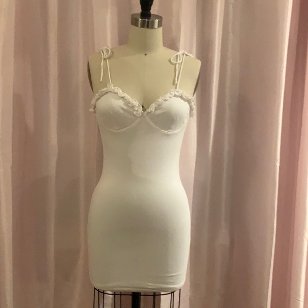 Superdown white ruffle dress